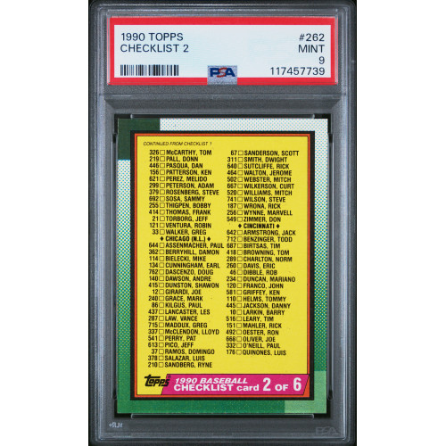1990 Topps Checklist 2 PSA 9 (Pop 4)